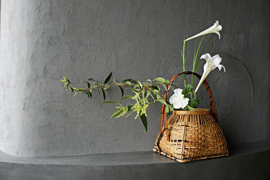 Japanese bamboo basket ikebana