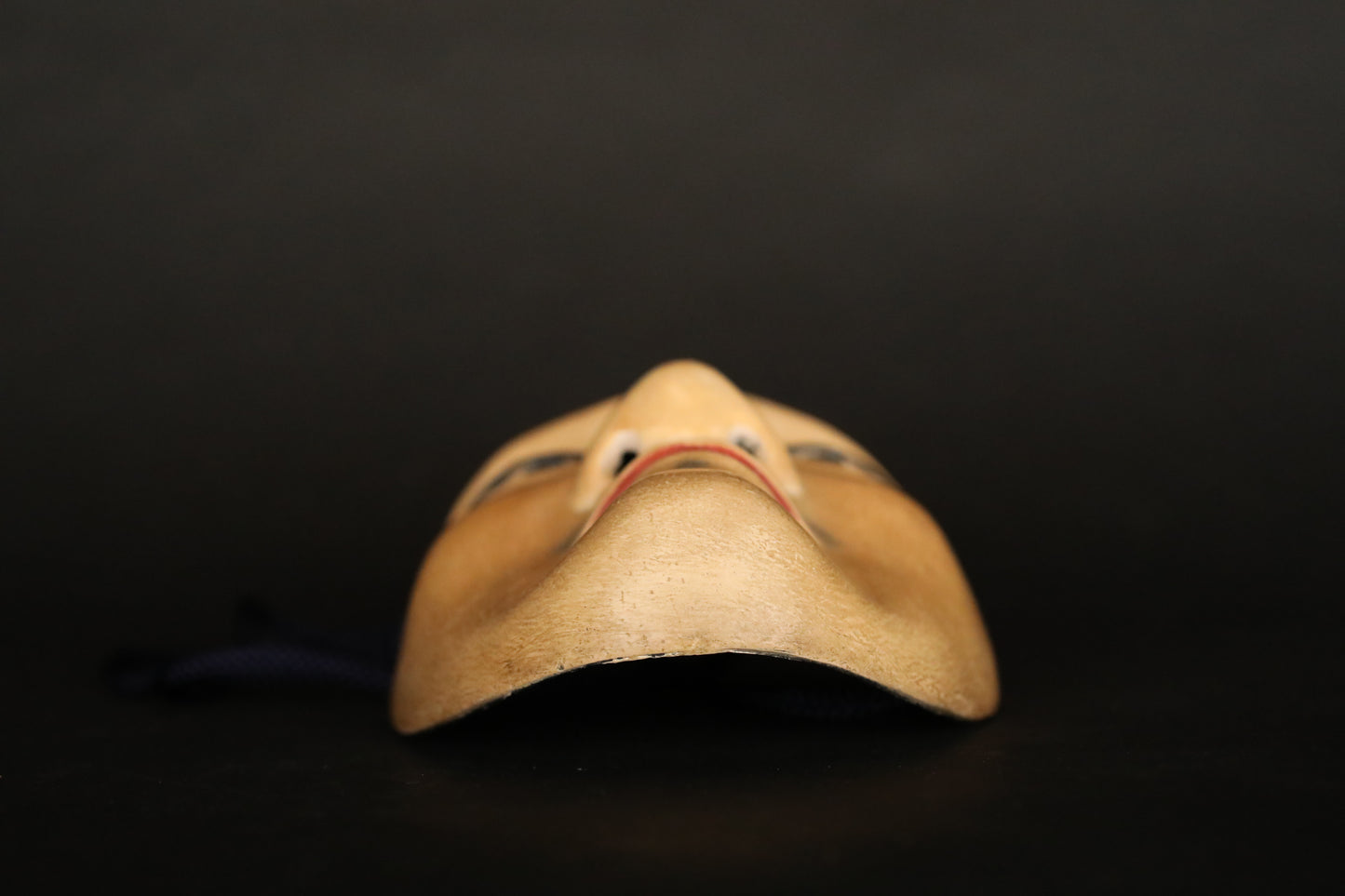 Antique Japanese Noh Mask: Chujo Samurai, Wood Carving with Silk Bag