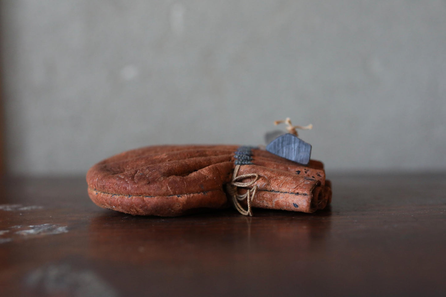 Japanese Leather Coin Pouch | Vintage Edo Era Cigarette Case with Indigo Thread