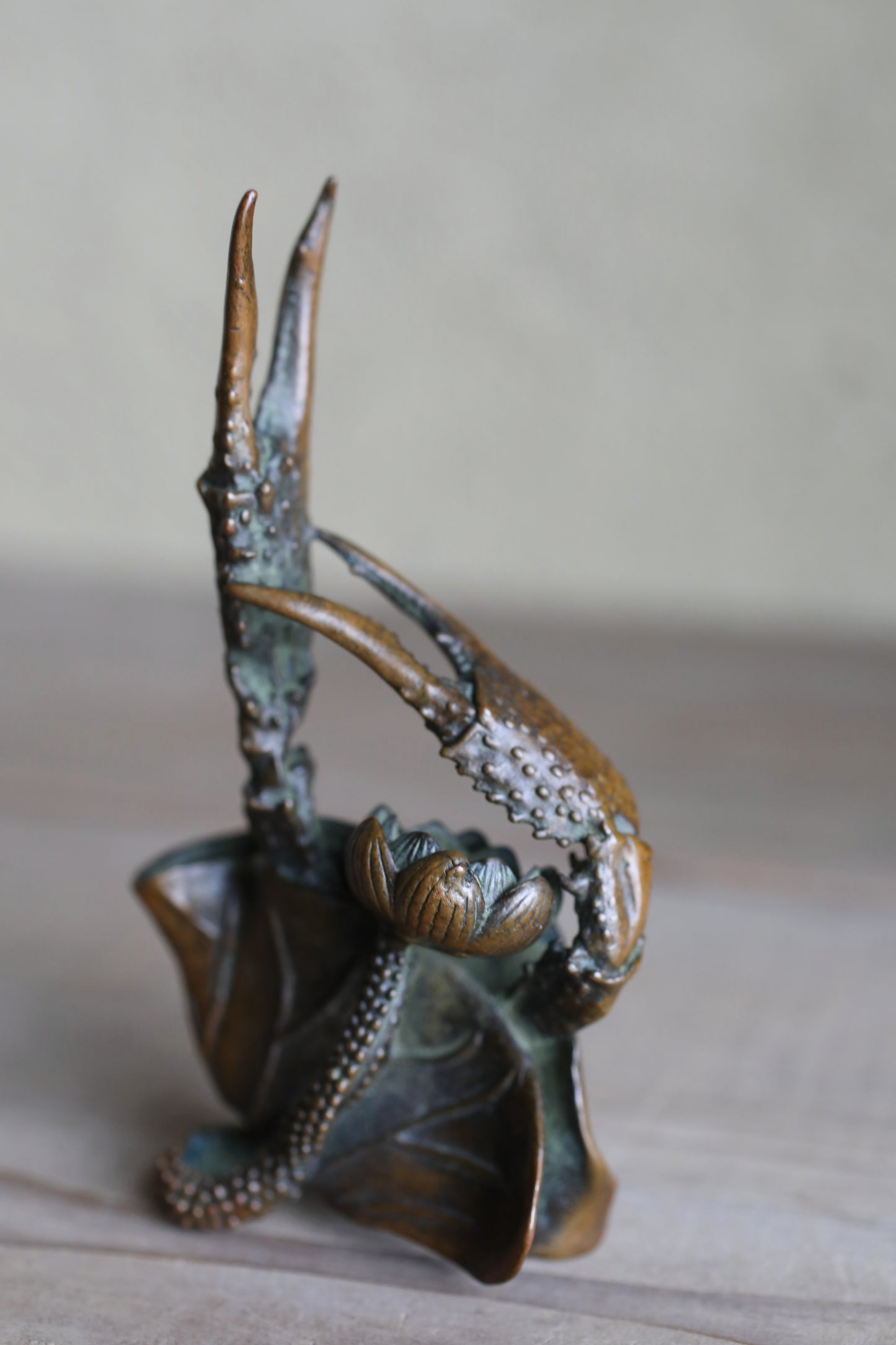 Japanese vintage bronze incense stand holder with Crab's Paw and Lotus/ stand H4.3in/H11cm