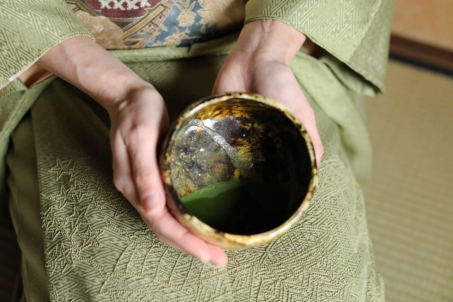 Antique Shoudai-yaki Matcha Bowl: Japanese Tea Ceremony Pottery with Box