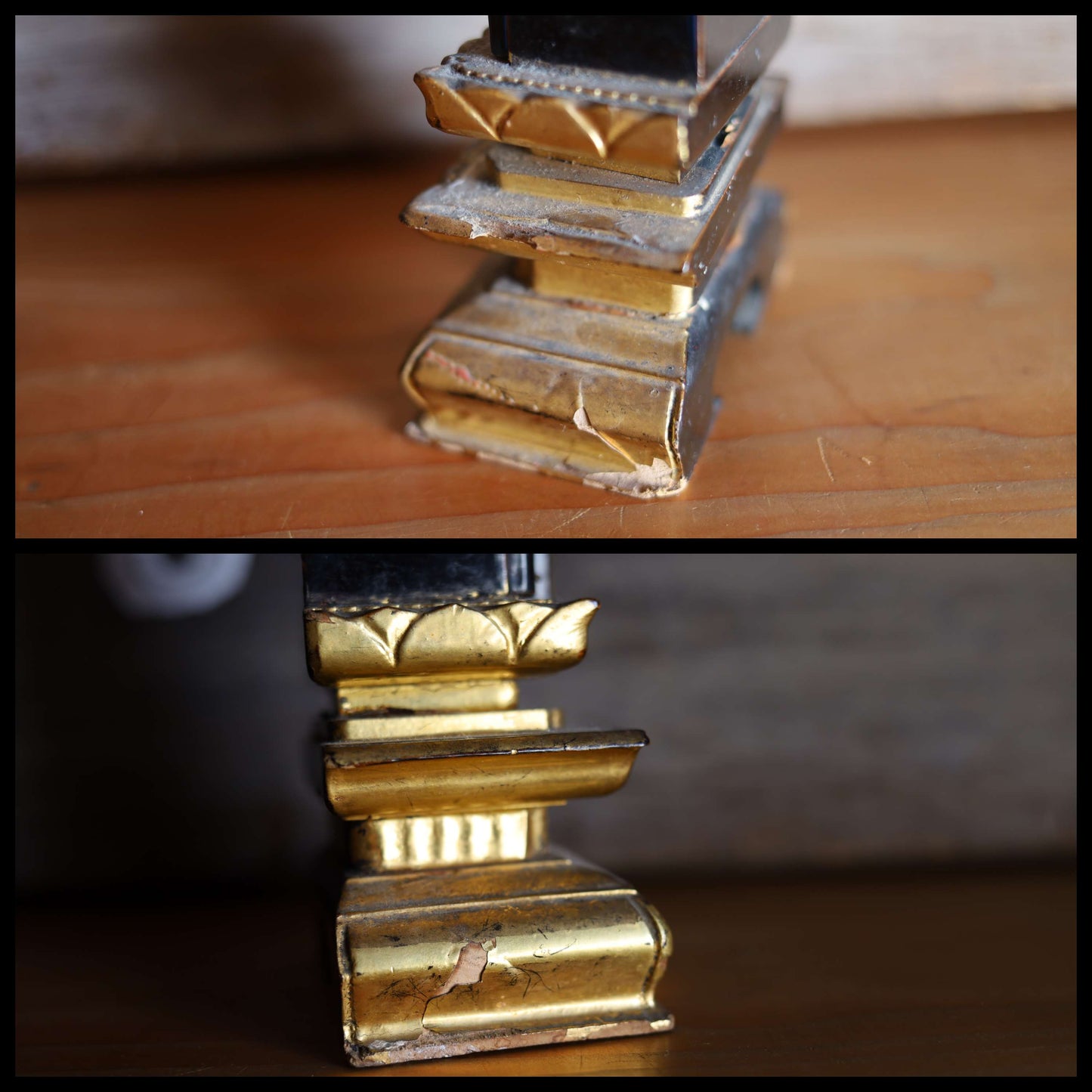 Japanese vintage IHAI Buddhist Household Shrine Altar Small Memorial ancestral Temple wood lacquer gold clouds lotus 1970s H9.6in/H24.4cm