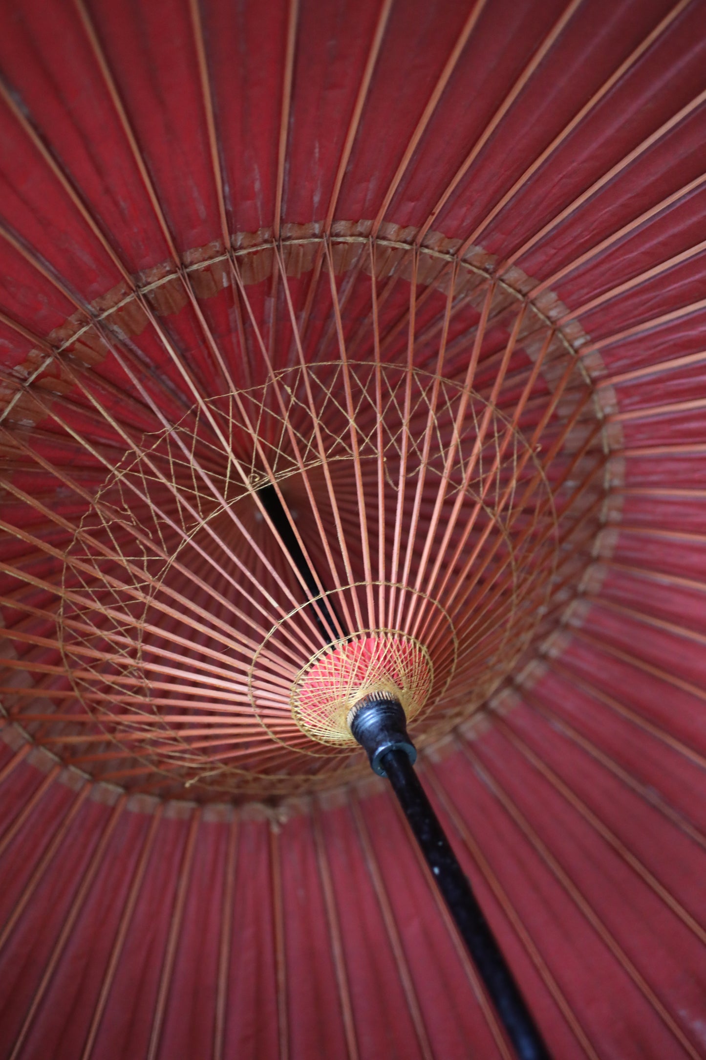 Japanese vintage KIMONO item Traditional Umbrella WAGASA BANGASA  in dark red , made of paper and bamboo   H29.7×42.1in/H75.5×107cm