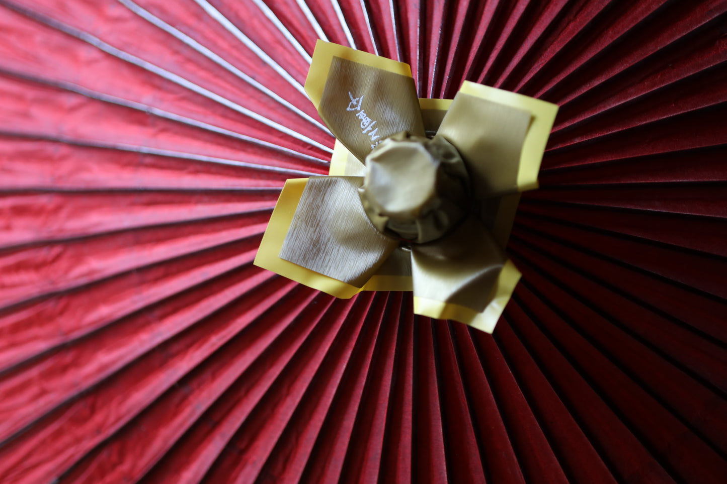 Japanese vintage KIMONO item Traditional Umbrella WAGASA BANGASA  in dark red , made of paper and bamboo   H29.7×42.1in/H75.5×107cm