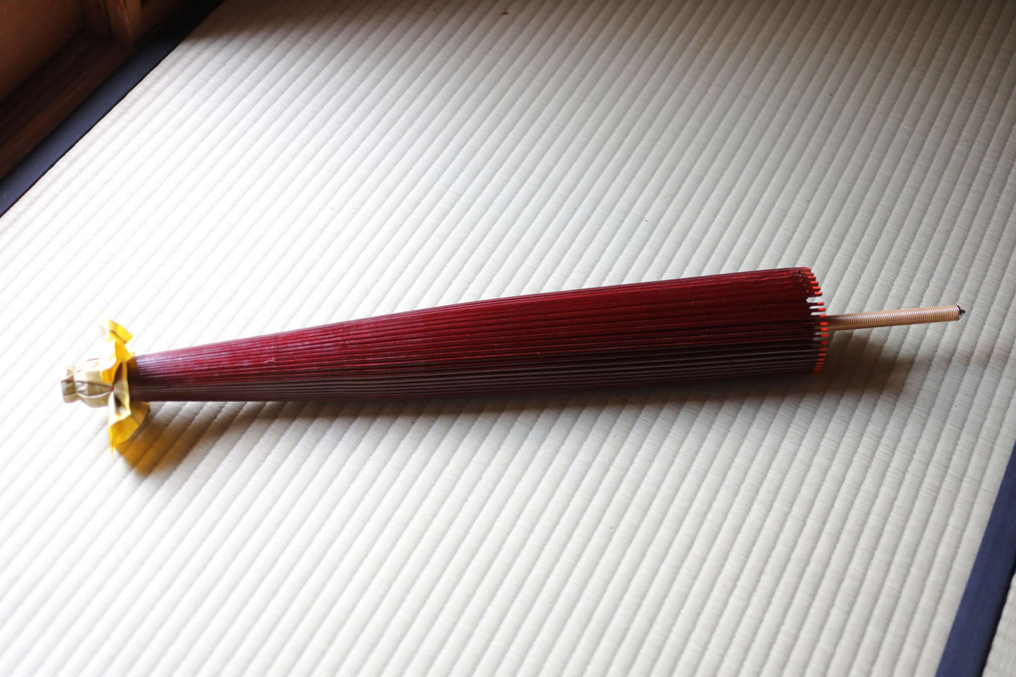 Japanese vintage KIMONO item Traditional Umbrella WAGASA BANGASA  in dark red , made of paper and bamboo   H29.7×42.1in/H75.5×107cm