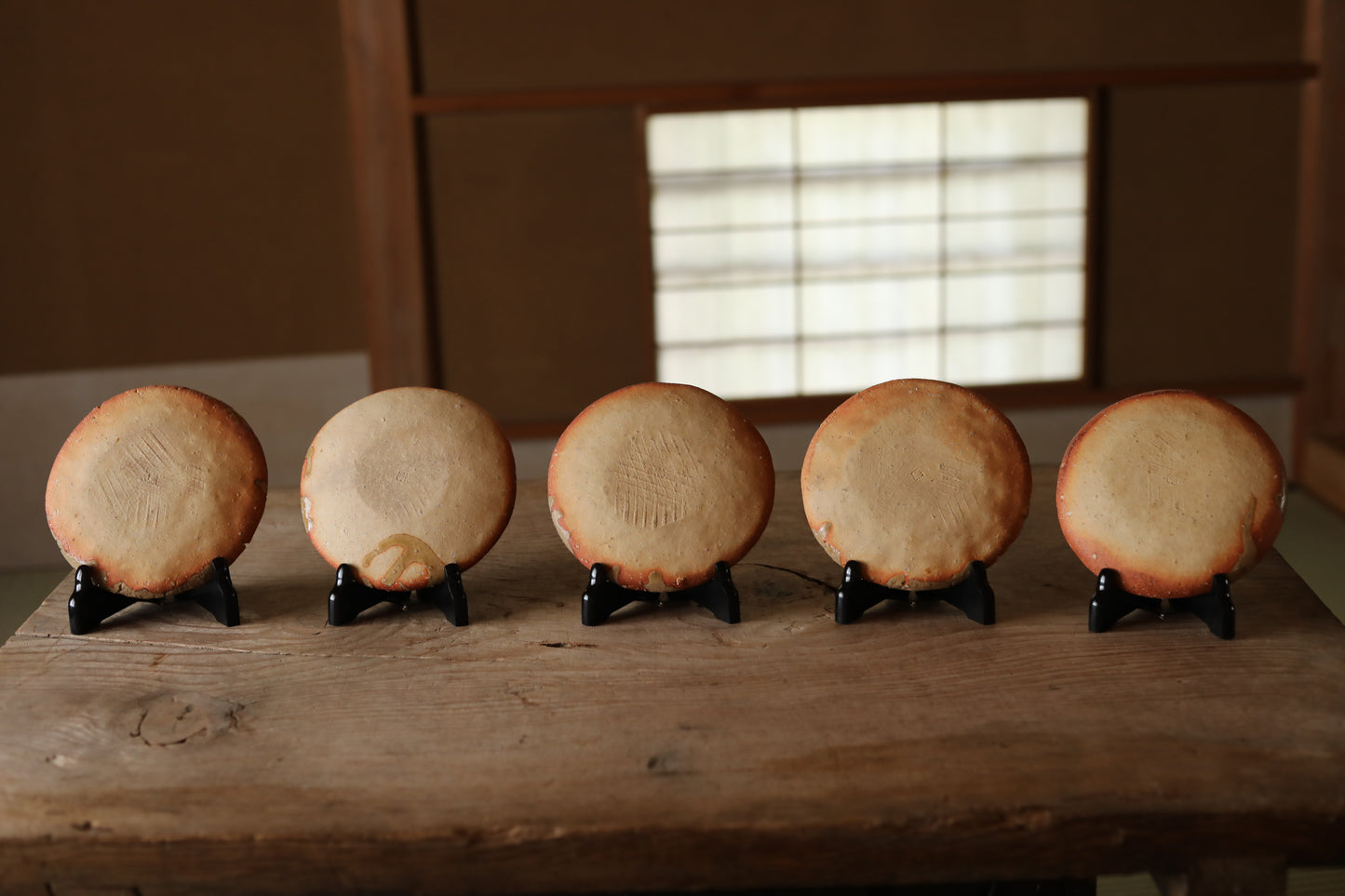 FINE! Set 5 five plate Japanese vintage 信楽sigaraki kiln ware dishes beautiful earth tone color with Gold kintsugi 6in/15.2cm