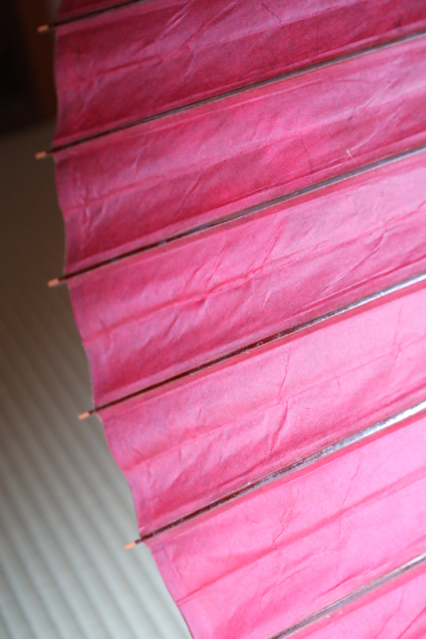 Japanese vintage Traditional Umbrella WAGASA BANGASA  in dark red with a white ring, made of paper and bamboo   H30.3×39.4in/H77×100cm