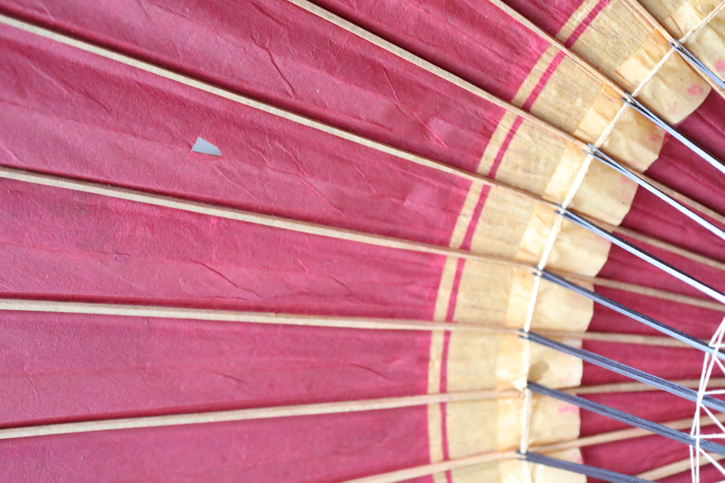 Japanese vintage Traditional Umbrella WAGASA BANGASA  in dark red with a white ring, made of paper and bamboo   H30.3×39.4in/H77×100cm