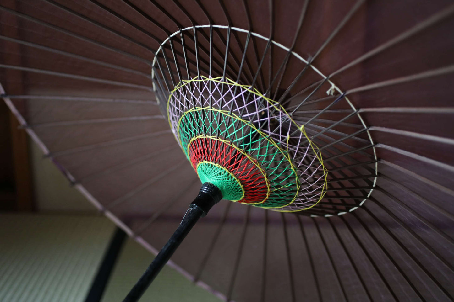 Japanese vintage KIMONO item Traditional Umbrella WAGASA BANGASA  in purple, made of silk gauze and bamboo   H33.7×34.8in/H85.5×88.5cm