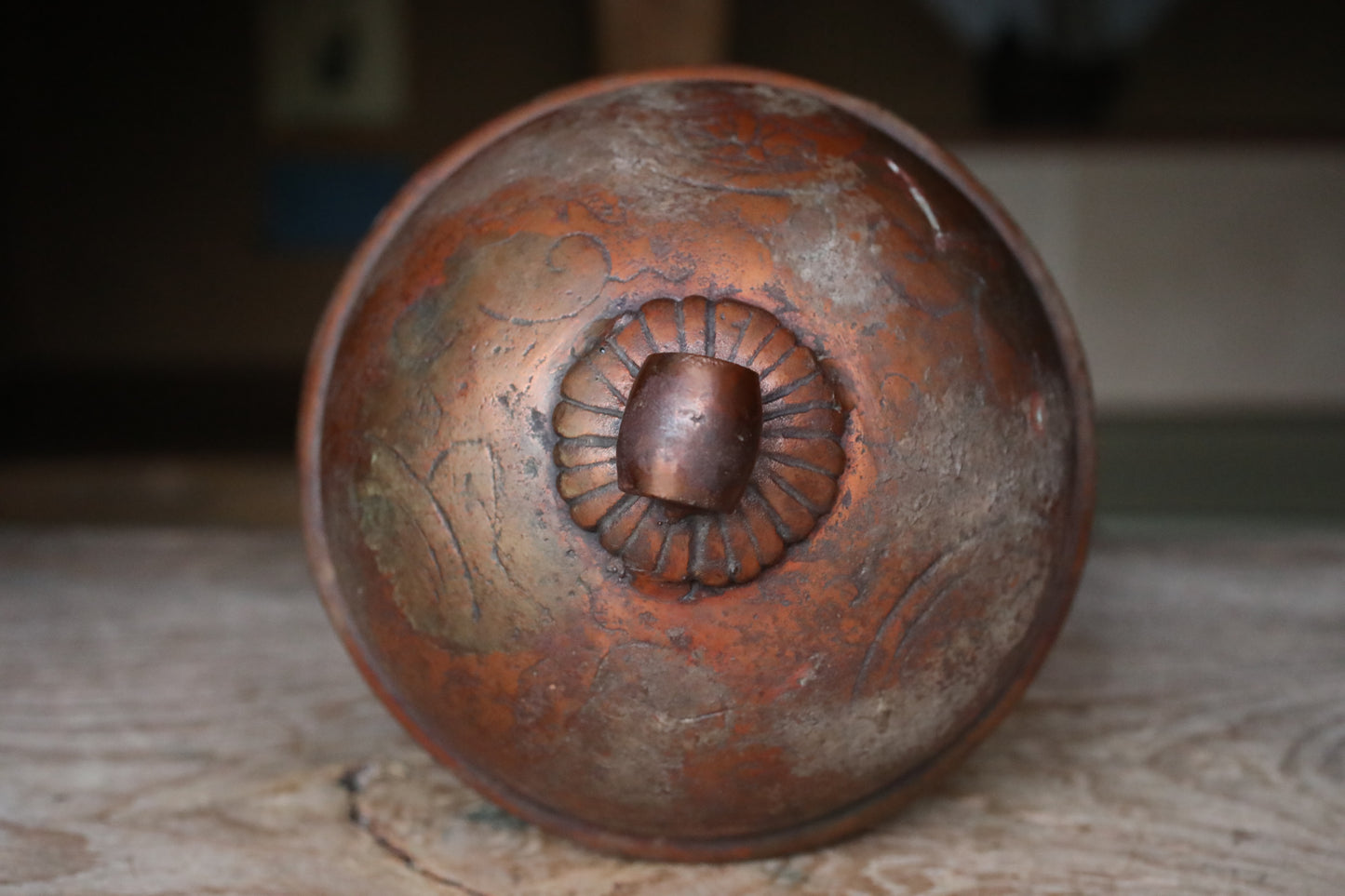 BIG! Japanese antique heavy bronze bell with the Hollyhock Crest, the family emblem of Tokugawa clan, memorial shrine bell, H10.6in/H27cm