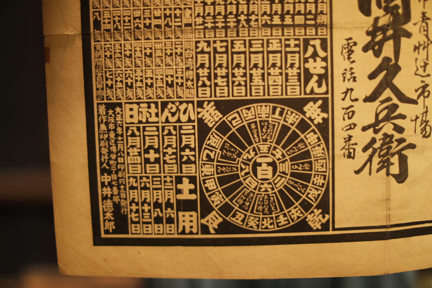 Japanese vintage conversion table between the solar and lunisolar calendar in Kanji calligraphy H29.5×W20.5in/H75×W52cm, printed paper