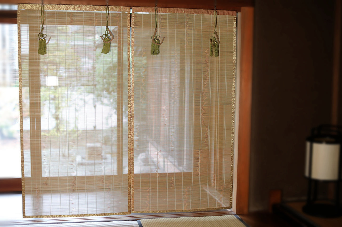 Japanese Bamboo Window Blind, Silk Trim and Tassel (H66.9×W34.6in/H170×W88cm)