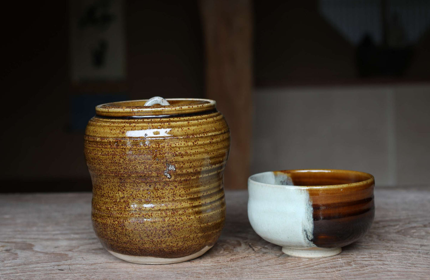 Set of Japanese Matcha for Tea ceremony, Tea bowl, Whisk, Tea canister, Teaspoon, Water jar, Matcha starter kit, H3.7×W5.3in