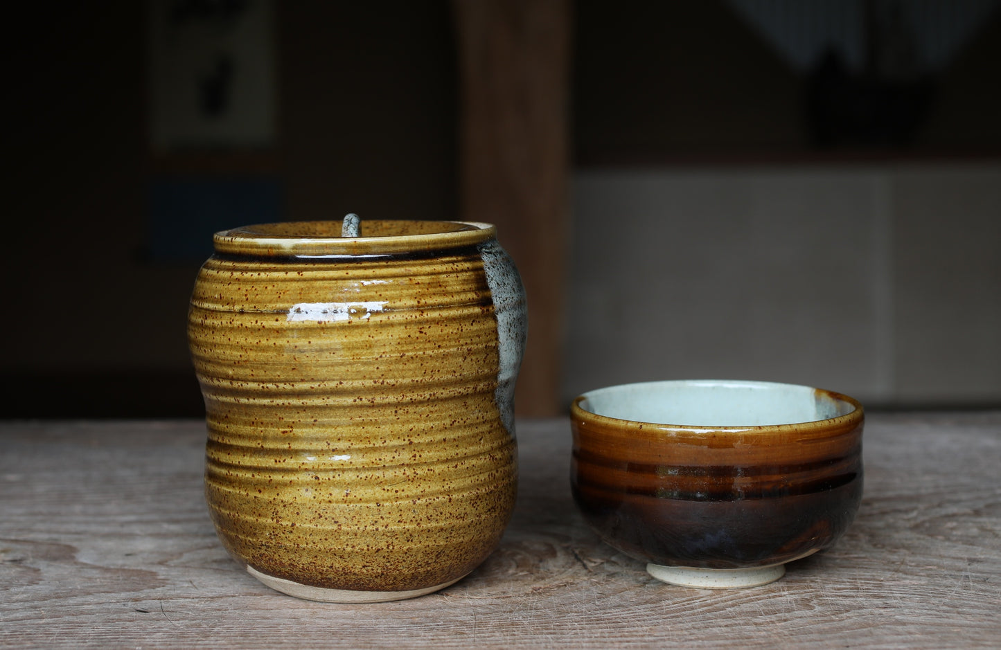 Set of Japanese Matcha for Tea ceremony, Tea bowl, Whisk, Tea canister, Teaspoon, Water jar, Matcha starter kit, H3.7×W5.3in