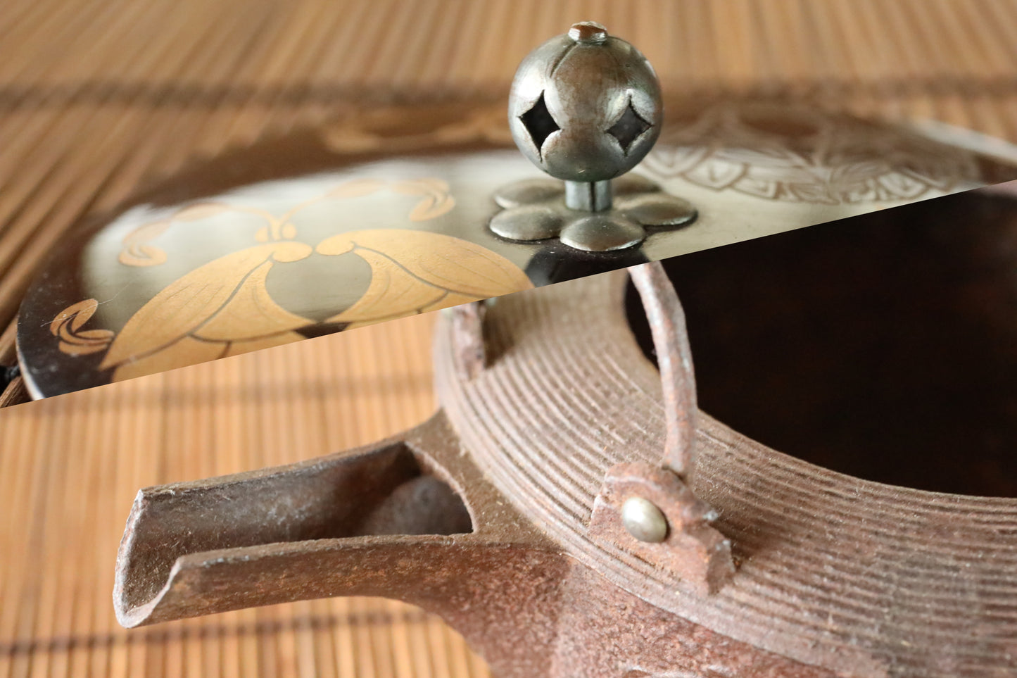 Japanese Antique iron Sake Jug  Tetsubin metal craft Japanese antique sake pot with a lacquered lid, sake tableware  H5.5×7.1×5.1in