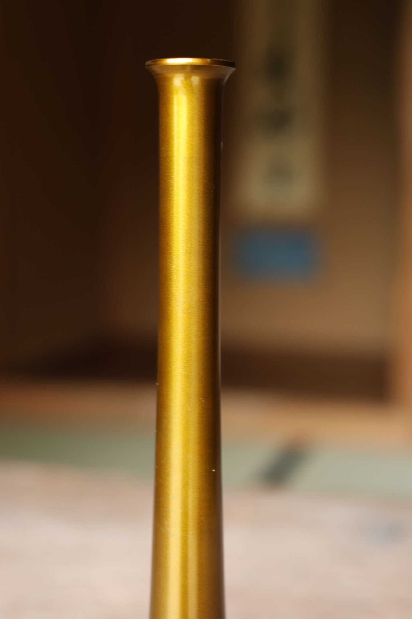 FINE! Japanese vintage beautiful yellow gold bronze vase Boke style, with Kanji signature for Tea ceremony, IKEBANA For gift H9.8in/25cm