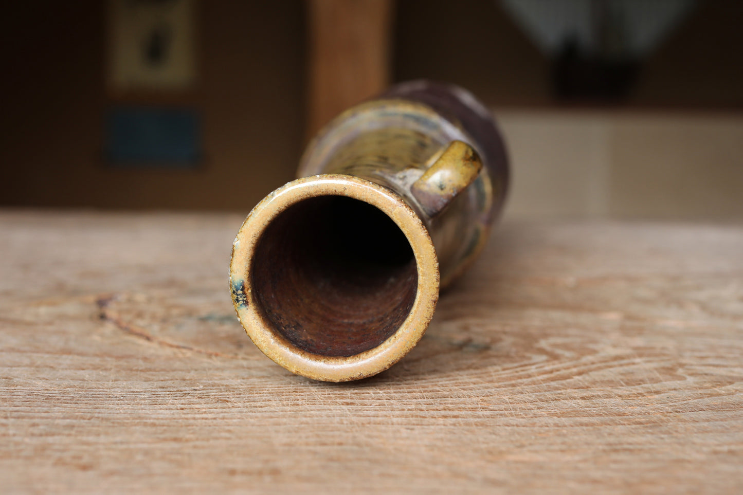 Japanese vintage BIZEN flower vase with ears ,Beautiful soil color with Kanji sign with box IKEBANA  For GIFT H10.8×3.1in/H27.5×8cm