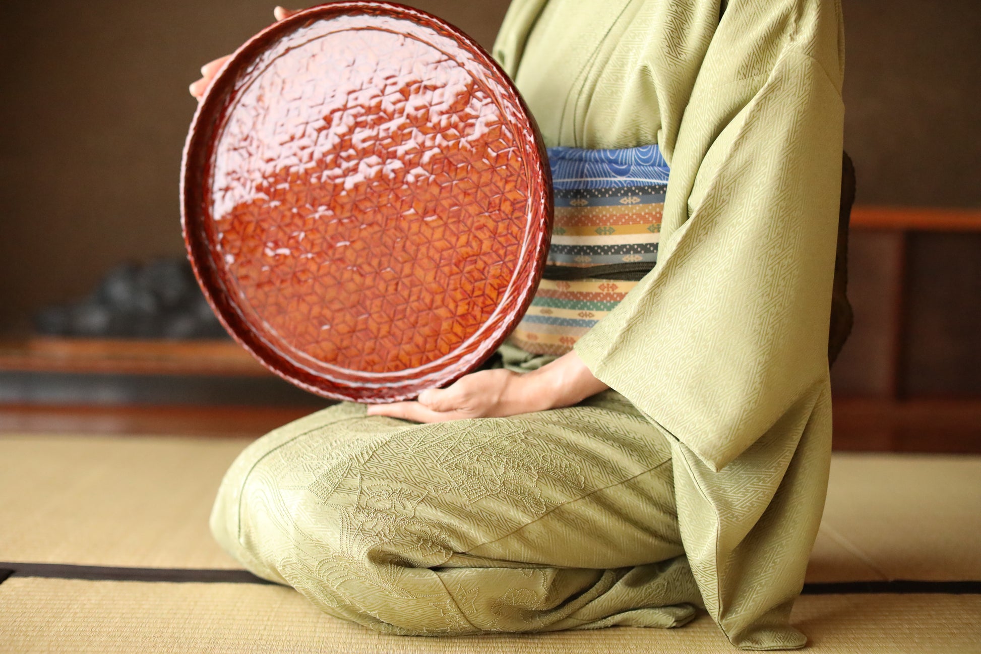 Japanese lacquer bamboo tray
