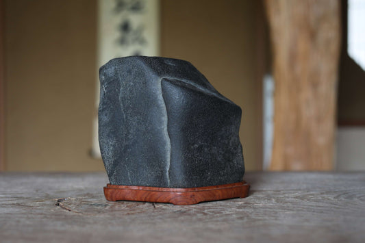 Japanese old "SUISEKI" scholars stone, indoor viewing stone, Seta-gawa stone, with a hand carved pedestal  H6.1xW6.3in/15.5x16cm