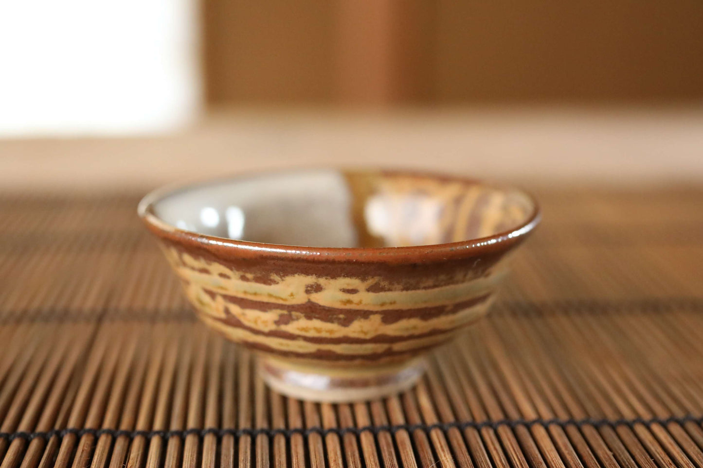 Japanese vintage sake cup, "Takatori ware " handmade with signature,  ochoko for Japanese rice wine, For gift, H1.4×2.8in/3.5x7.1cm