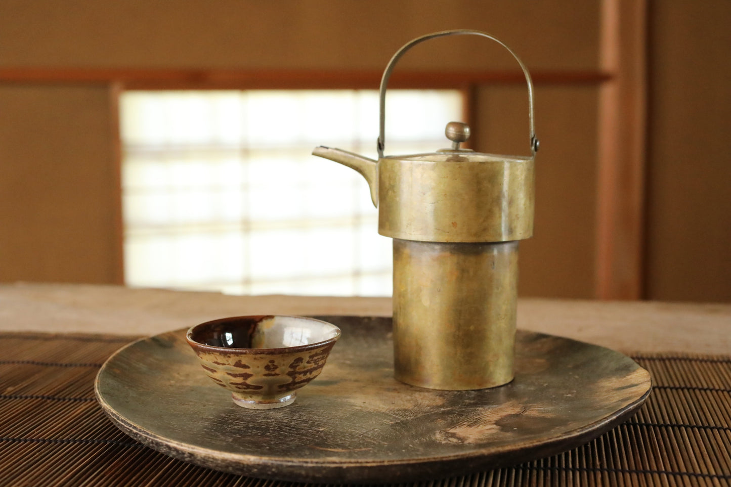 Japanese vintage sake cup, "Takatori ware " handmade with signature,  ochoko for Japanese rice wine, For gift, H1.4×2.8in/3.5x7.1cm