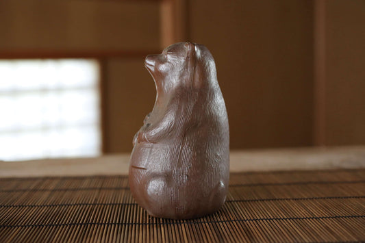 Vintage Bizen Pottery Raccoon Dog Sake Bottle, Japanese animal