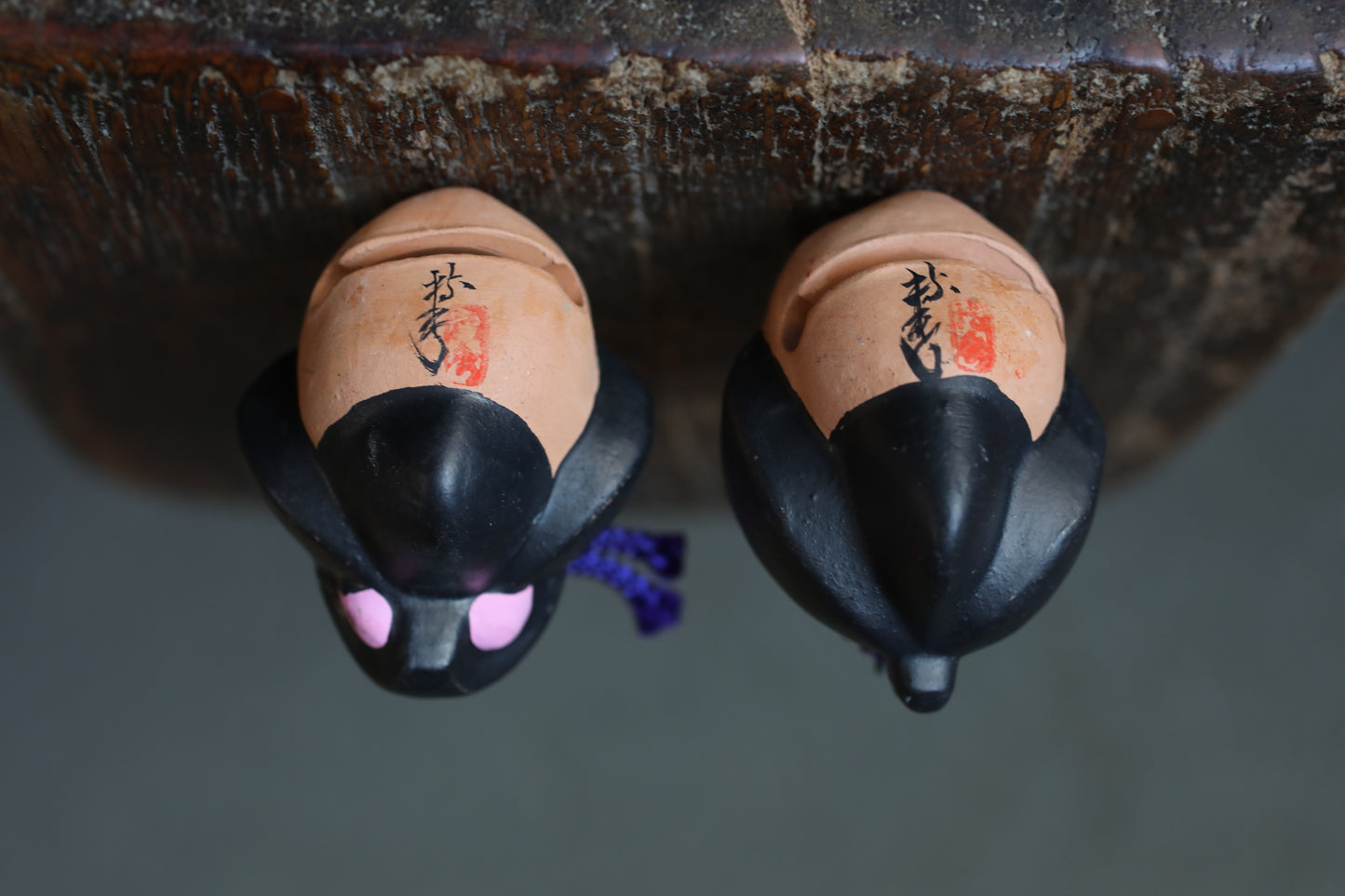 Japanese small pottery bell guys wearing masks ornament Paper weight, Christmas Ornaments Japanese vintage small bell H2in/H5cm