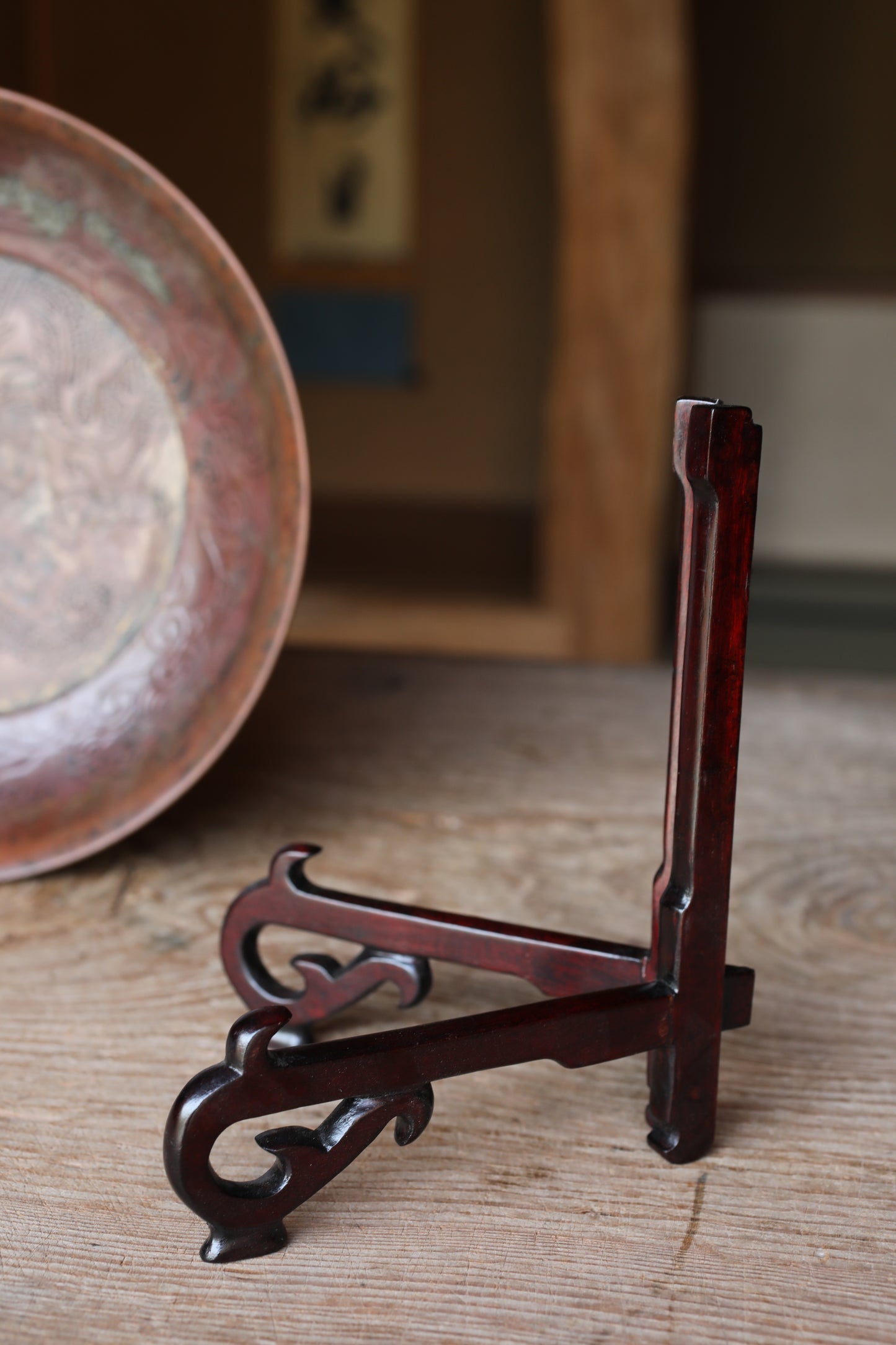 FINE! Japanese Antique 1800s buddhist monk plate with a relief of Dragon and clouds with wooden stand, For GIFT 9.8in/25cm