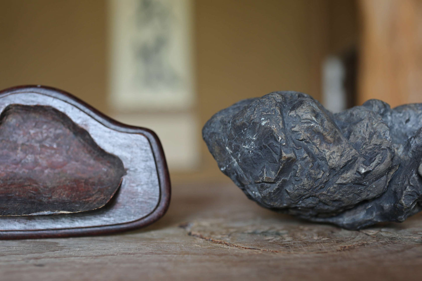 Japanese Suiseki Stone, organic form, Hand Carved Pedestal, Indoor Viewing Power Stone