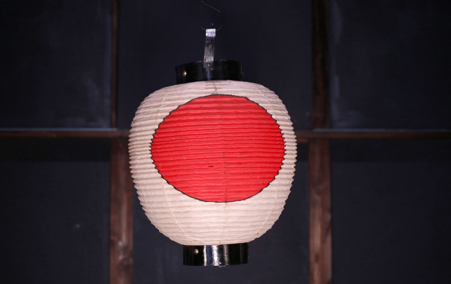 Japanese vintage hanging paper lantern with red circle Candle holder for the shrine Festival Light offered to God "chouchin" H16.1in/H41cm