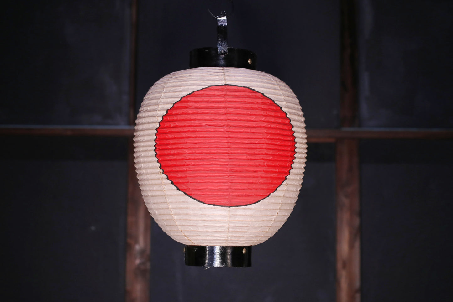 Japanese vintage hanging paper lantern with red circle Candle holder for the shrine Festival Light offered to God "chouchin" H16.1in/H41cm (コピー)