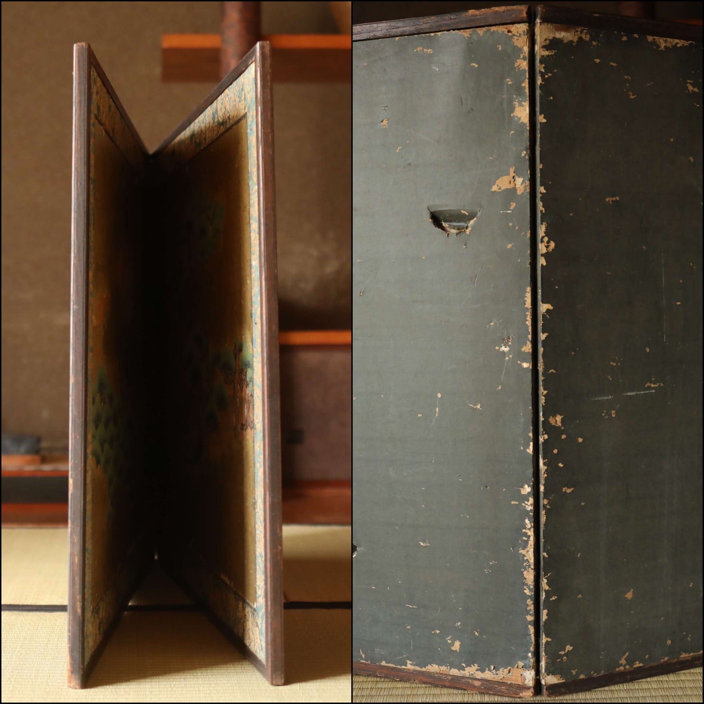 FINE! Japanese antique furniture 1800s EDO Byobu wind screen hand painting, Real Gold Clouds with pine tree W74in/H188cm