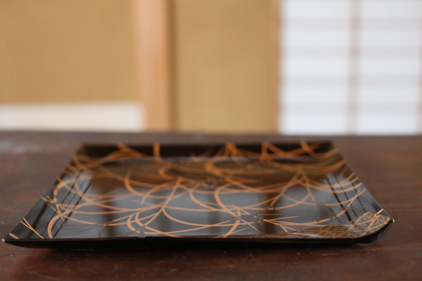 Lacquer Urushi- Antique Japanese Tray, MAKIE Gold Pampas Grass, 1800s Obon