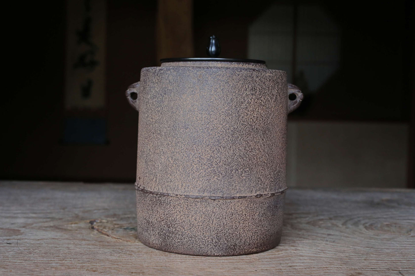 FINE! Japanese vintage cast iron kettle For brazier Tea ceremony with 政光 signed copper lid "Natsume-gama" Famous Kettle Master W8.3in/W21cm