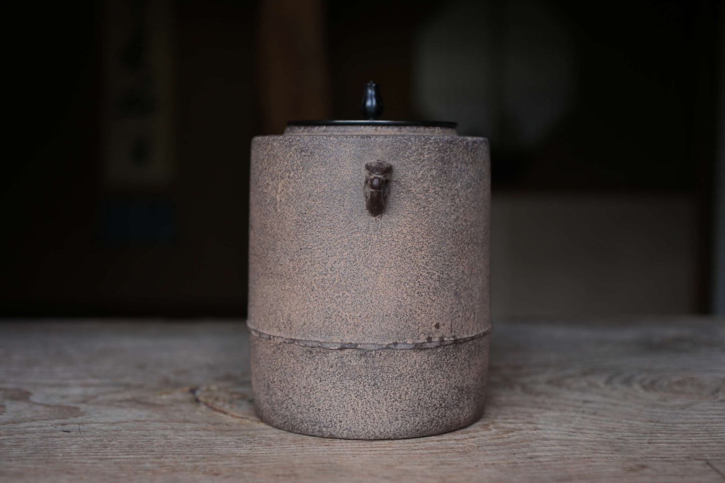 FINE! Japanese vintage cast iron kettle For brazier Tea ceremony with 政光 signed copper lid "Natsume-gama" Famous Kettle Master W8.3in/W21cm