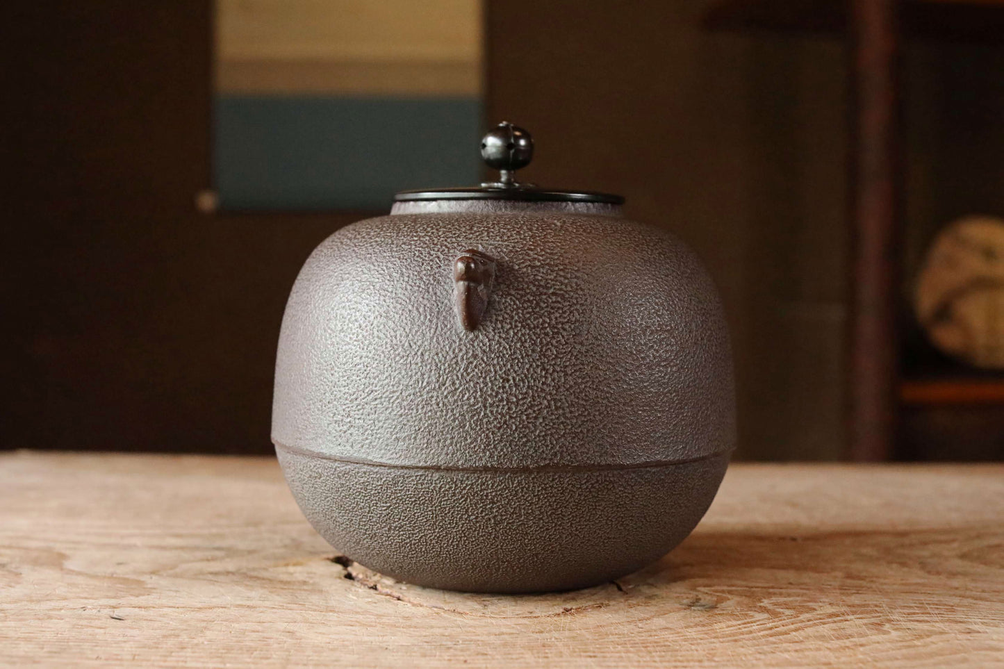 FINE! Japanese vintage cast iron kettle with lid/handle smaller For Tea ceremony by Japanese Living National Treasures Chagama W6.3in/16cm