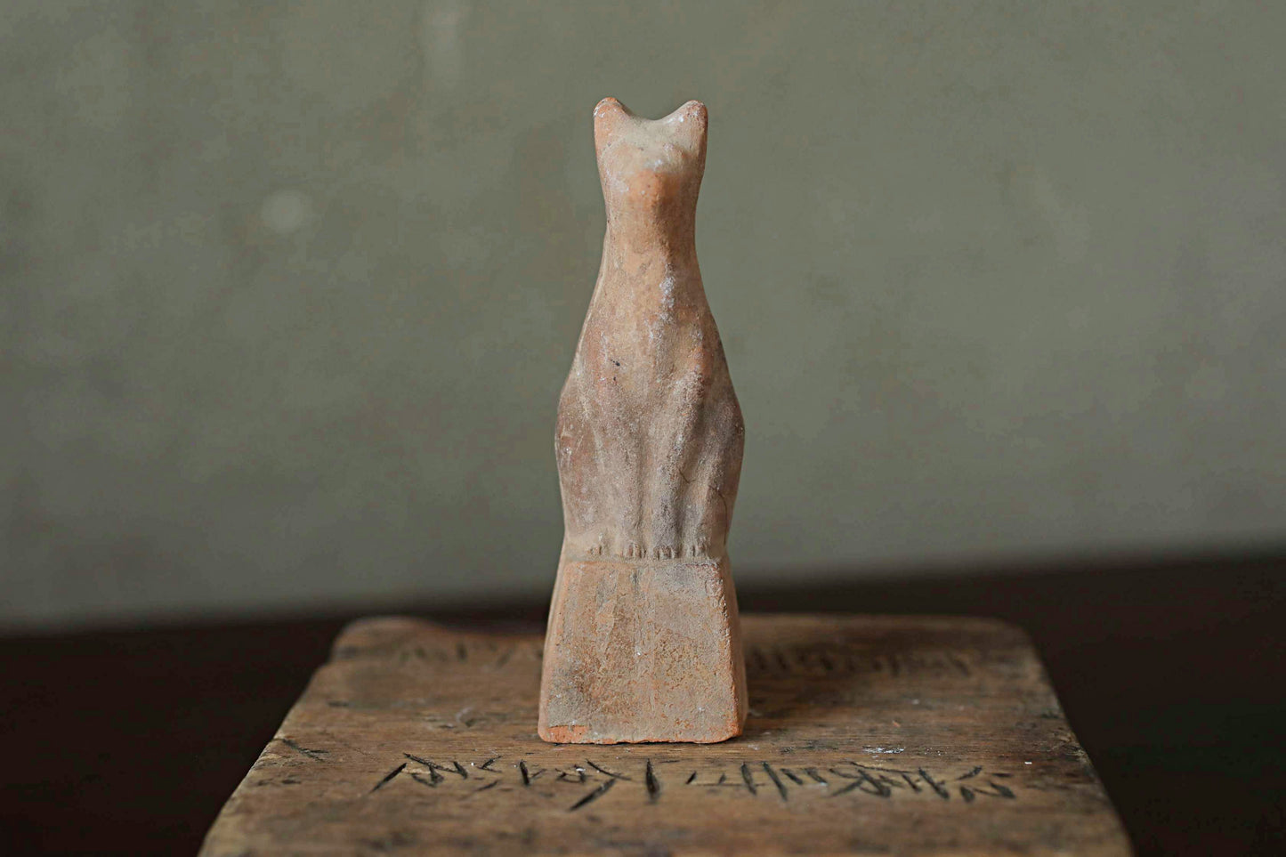 Japanese Antique 1910s KITSUNE doll Pottery from Shinto shrine Altar Foxes art Japanese guardian deity Okimono H3.5in/8.8cm