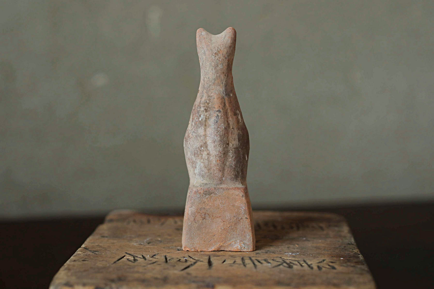 Japanese Antique 1910s KITSUNE doll Pottery from Shinto shrine Altar Foxes art Japanese guardian deity Okimono H3.5in/8.8cm