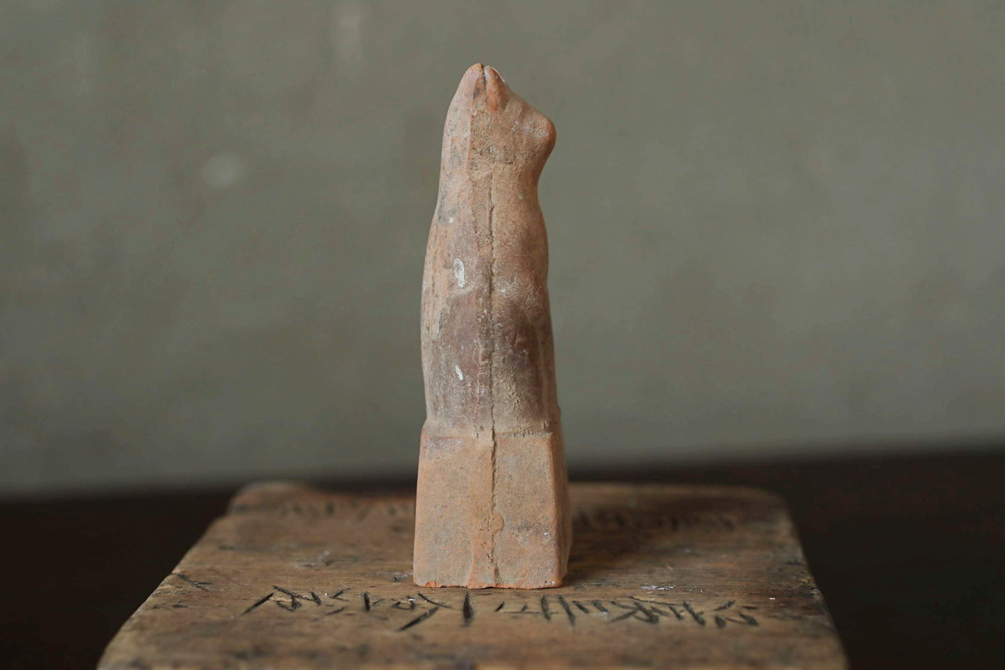 Japanese Antique 1910s KITSUNE doll Pottery from Shinto shrine Altar Foxes art Japanese guardian deity Okimono H3.5in/8.8cm