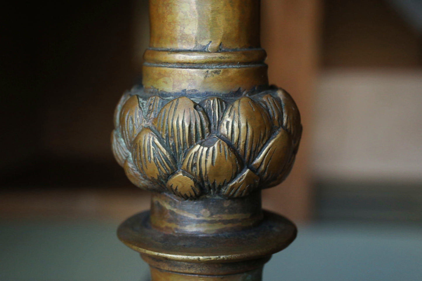 Large! Pair of Japanese Antique Brass candlestick Buddhist temple candle stand metal craft with dragons lions Lotus with sign H16.5in/H42cm