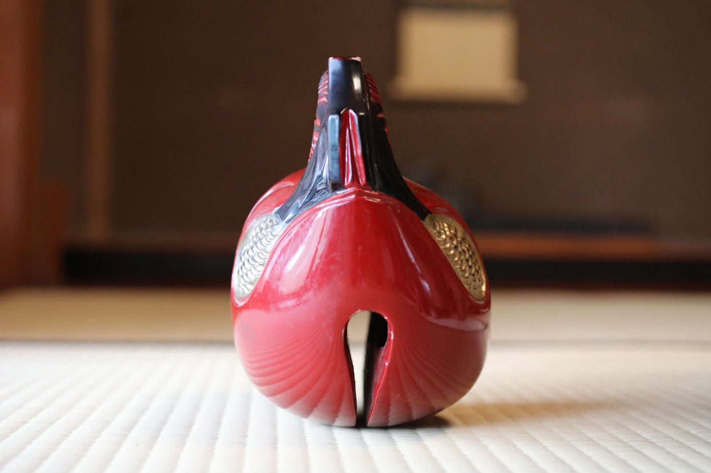 Wooden Fish drum gong"mokugyo" Buddhist tools red, black, gold lacquer with stick Japanese Chanting Musical Drum ornament H7.3in/H18.5cm