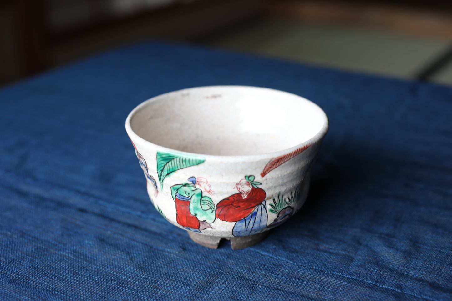 Matcha tea bowl Japanese Antique CHAWAN " MOKUBEI" with Wise men Tea ceremony, EDO