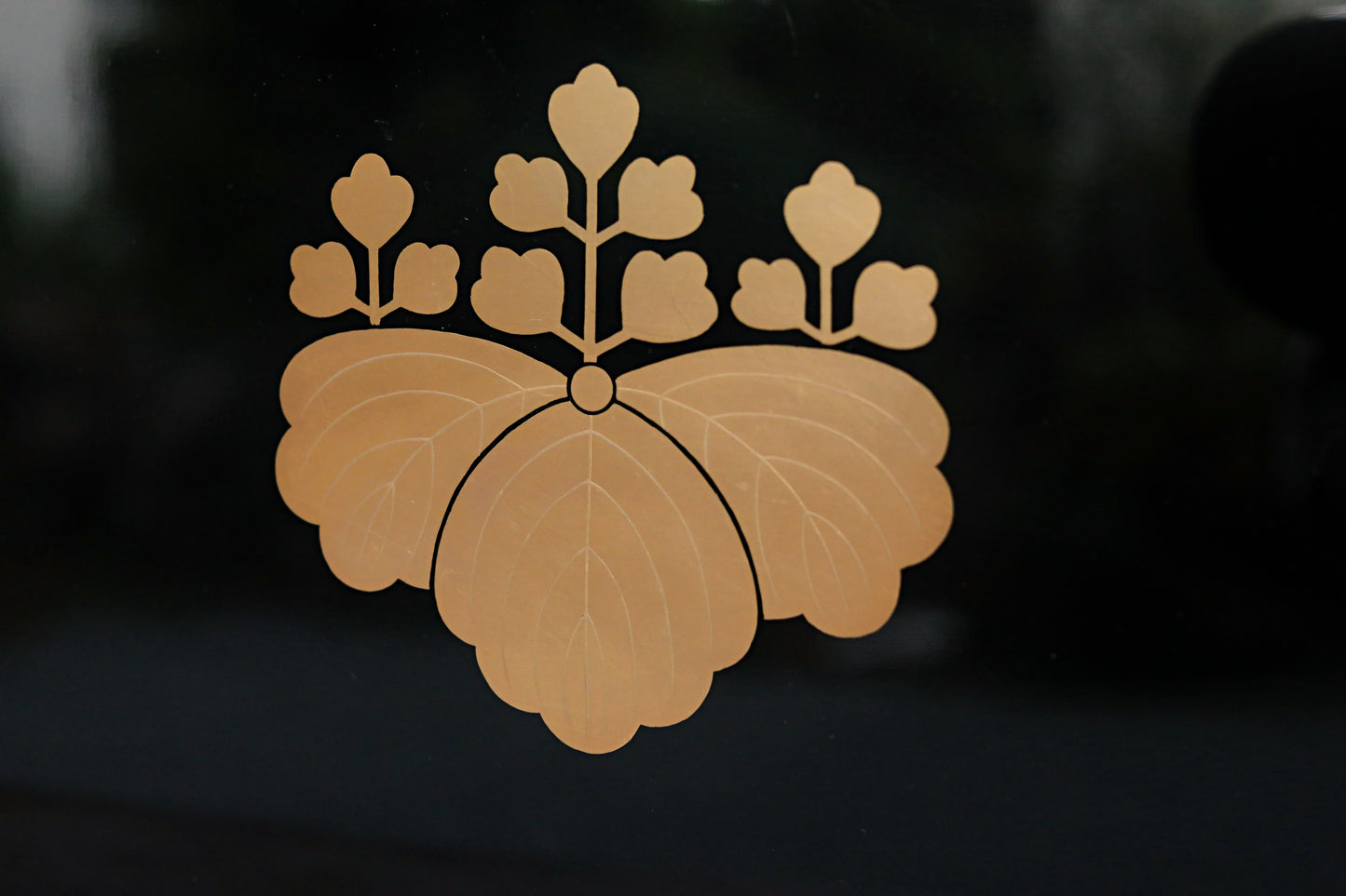 FINE! Japanese URUSHI lacquer Large tray OBON black gold Paulownia flower Family crest beautiful wooden Tea ceremony 21.3×15.1in/54.2×38cm