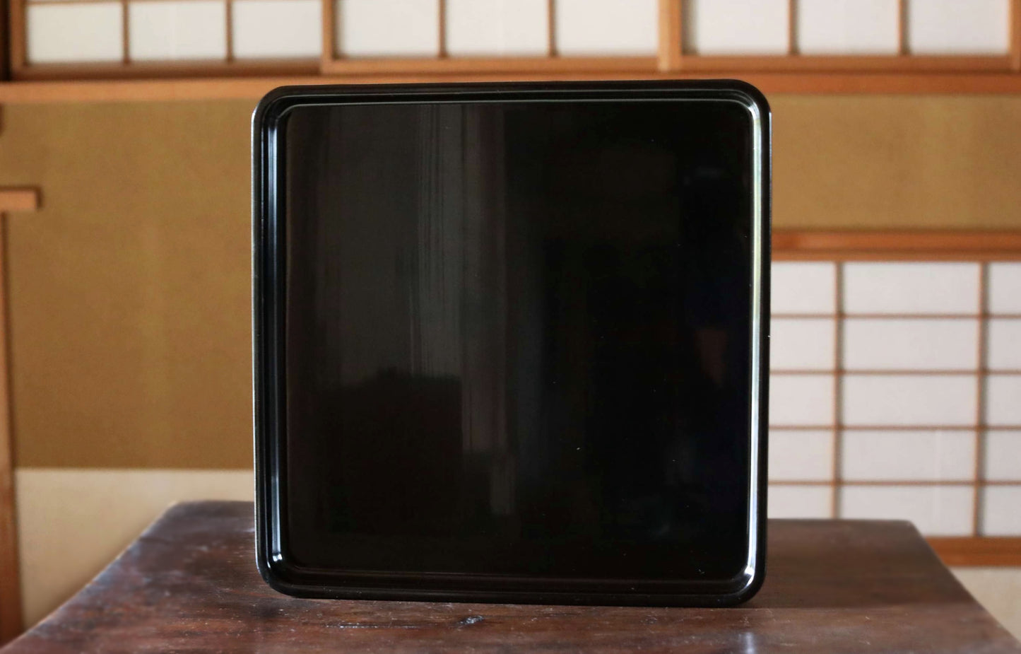 Japanese 1920s black URUSHI lacquer square tray OBON red urushi wooden tableware Tea ceremony OZEN 14.4×14.4in/36.5×36.5cm