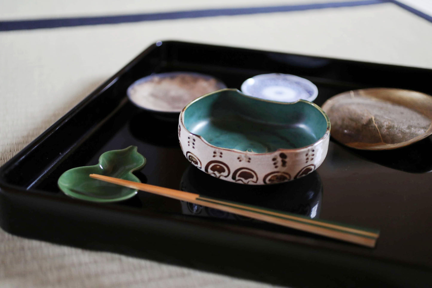 Japanese 1920s black URUSHI lacquer square tray OBON red urushi wooden tableware Tea ceremony OZEN 14.4×14.4in/36.5×36.5cm