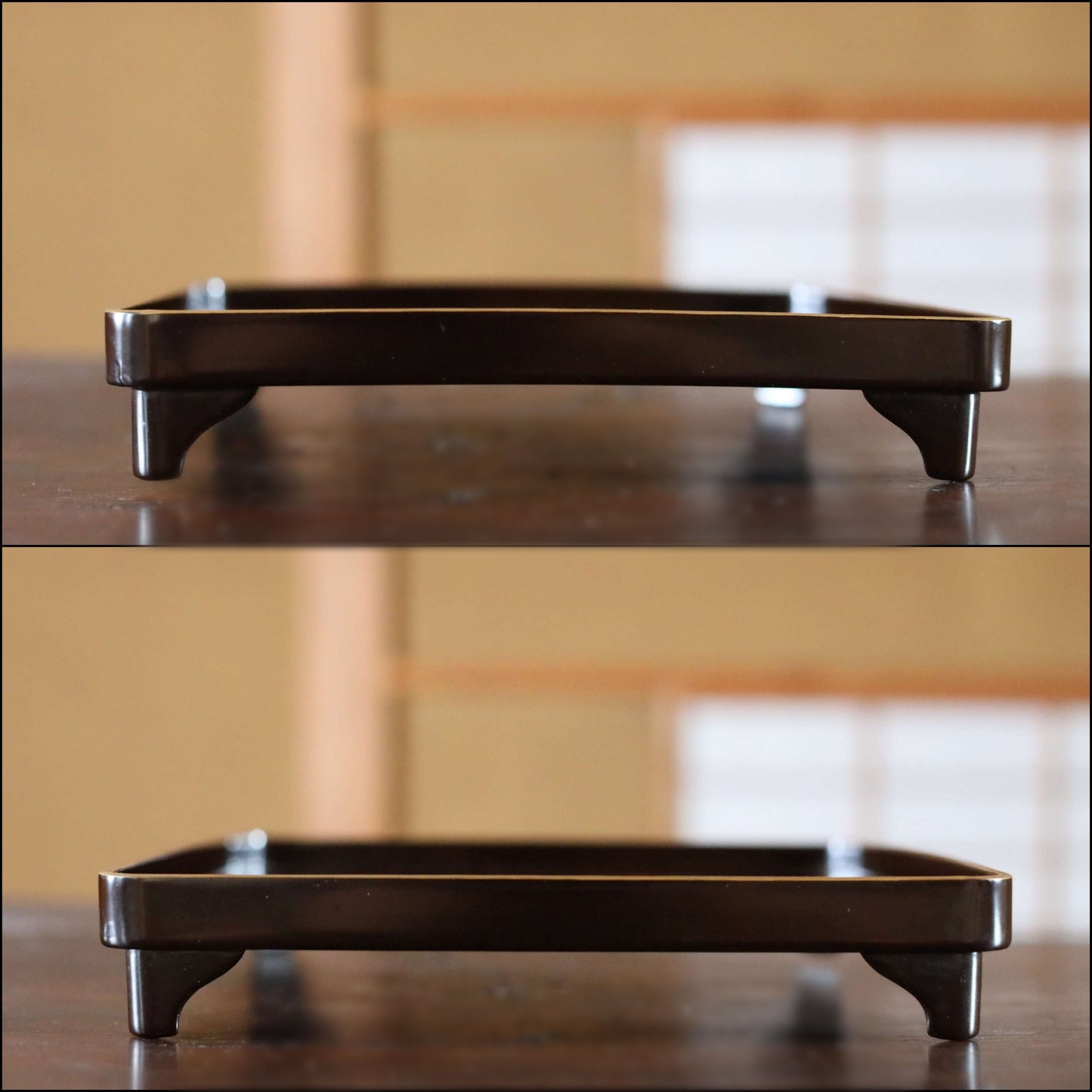 Japanese vintage Urushi Lacquer wooden tray with MAKIE gold little birds Ozen/Obon/ with low legs Japanese furniture 1960s 9.4in/24cm