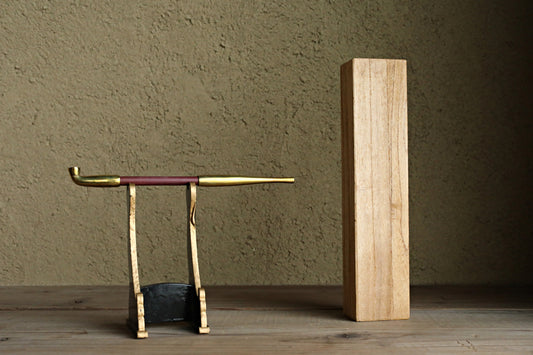 Pipe- Japanese vintage tobacco smoking bamboo and brass gold/Box (7.8in/19.8cm)