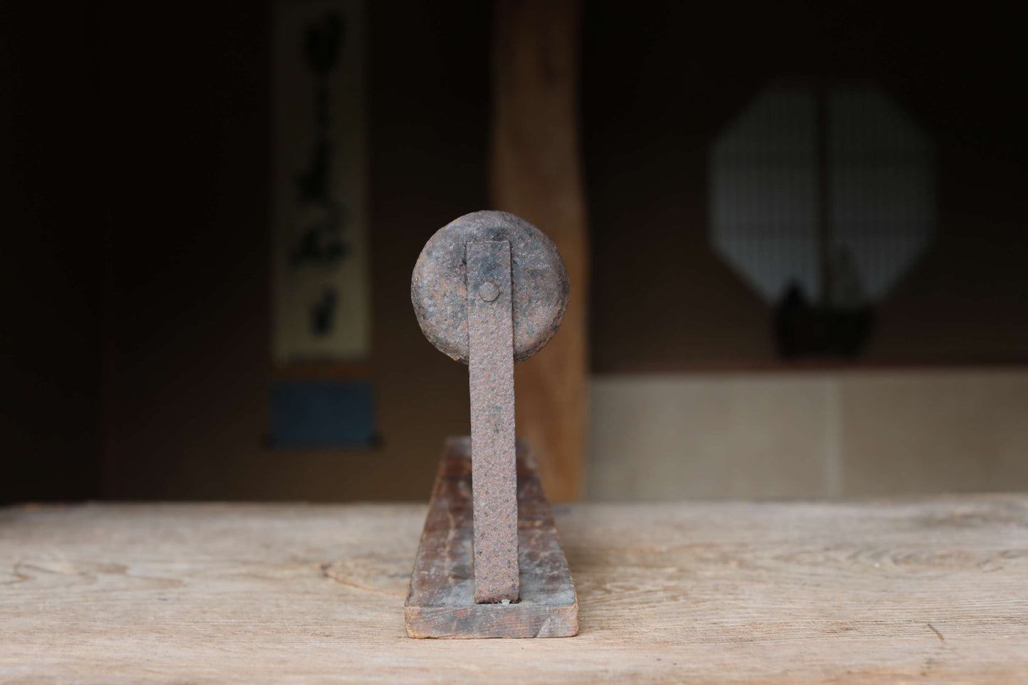 Japanese antique EDO 1800s furniture candle holder stand Hanging or carrying candle holder with crest H17.9in/H45.5cm