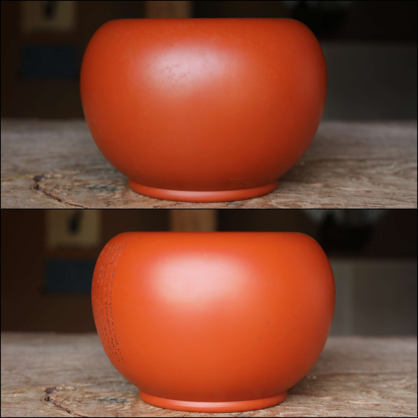 Japanese vintage Tokoname ware small HIBACHI brazier with Fine letter engraving hand craft red clay Kanji signed H4.3×6.5in/H11×16.5cm