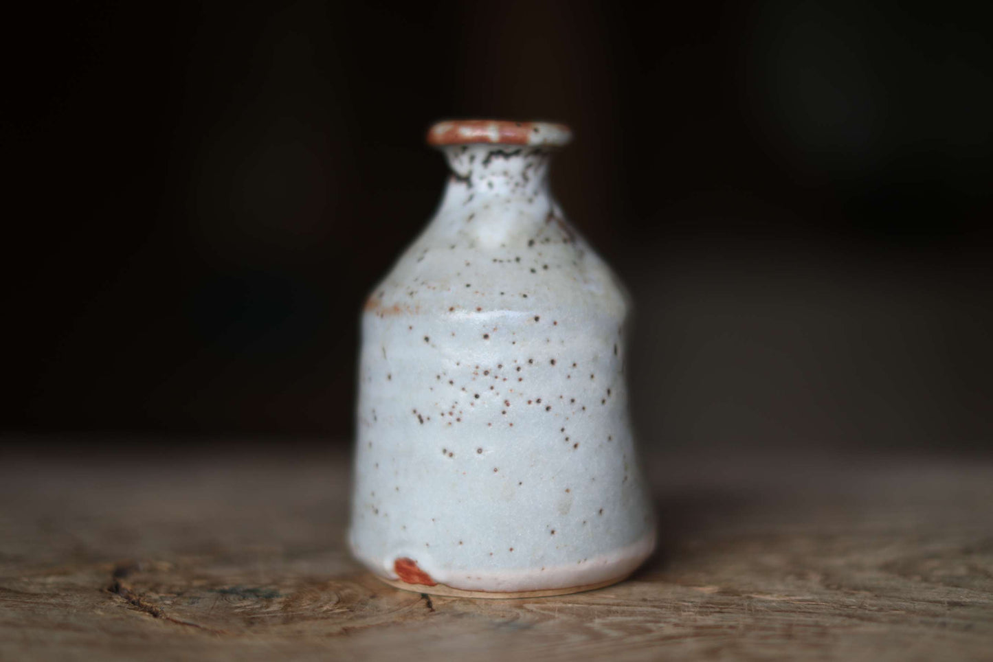 Japanese vintage hand made ceramic small jar flower vase Shino ware for Tea ceremony, IKEBANA H5.9in/H15cm